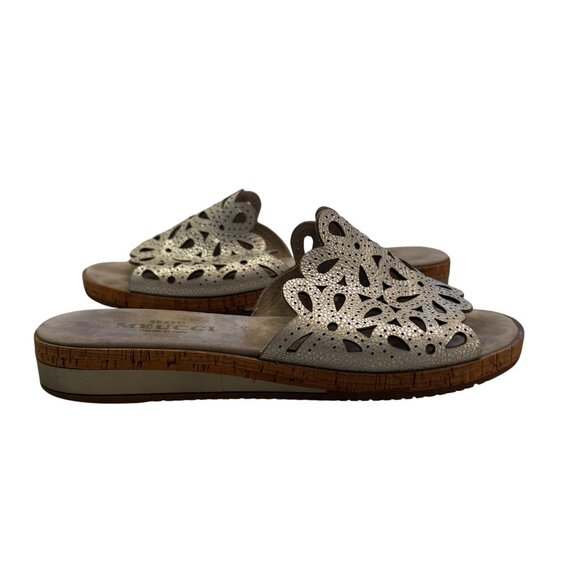 Sesto Meucci Italy Silver Laser Cut Leather Slide Sandals – Size 9.5 - Picture 2 of 8